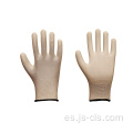 Serie PU Guantes de palma de palma de poliéster blanca PU